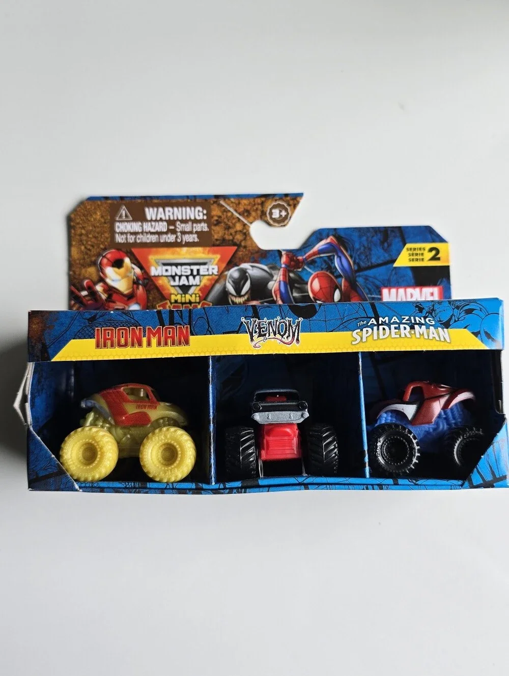 Marvel Mini Monster Jam Trucks Iron-Man & Spider-Man New In Box!